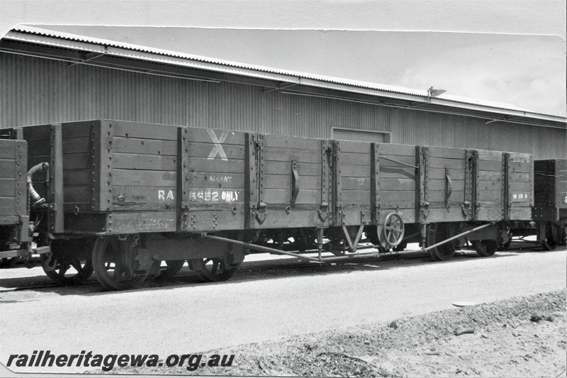 P19493
Five plank RA class 5852 bogie open wagon, brown livery, Albany, end and side view, c1969/70
