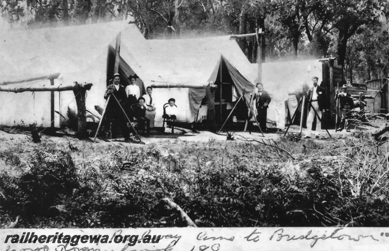 P19614
Donnybrook - Bridgetown Railway construction -surveyors camp. PP line 
