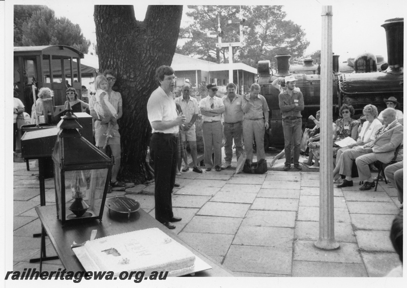 P19692
1 of 3 images of the ceremony to launch the roof fund and the unveiling of a plaque to mark the gifting of Lot 111 Railway Parade Bassendean to the ARHS. It was also the inaugural 