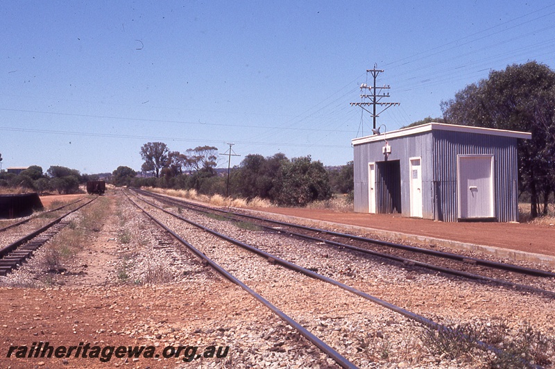 P19772
Station building, platform, tracks, loading ramp, Spring Hill, ER line, view of tracks passing station
