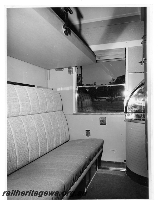 P20058
ARM class second class sleeper compartment, lower bunk not made up, interior view
