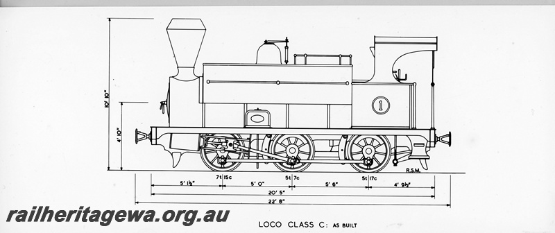 P20066
Drawing, C class steam loco 1, as built, drawn by R. Minchin, side view
