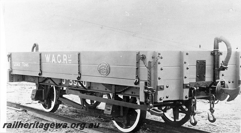 P20575
JW class 3960 low side wagon, built by Stableford, bodywork painted in grey with black ironwork, later reclassified as H class 3960, side and end view
