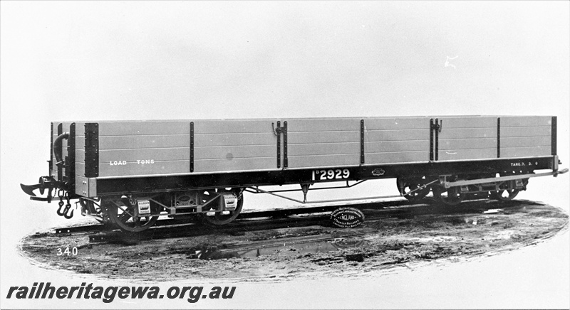 P20576
IB class 2929 open bogie wagon, built by Bristol Railway Carriage and Wagon, bodywork painted in grey with black ironwork, later reclassified as R class 2929 wagon, end and side view
