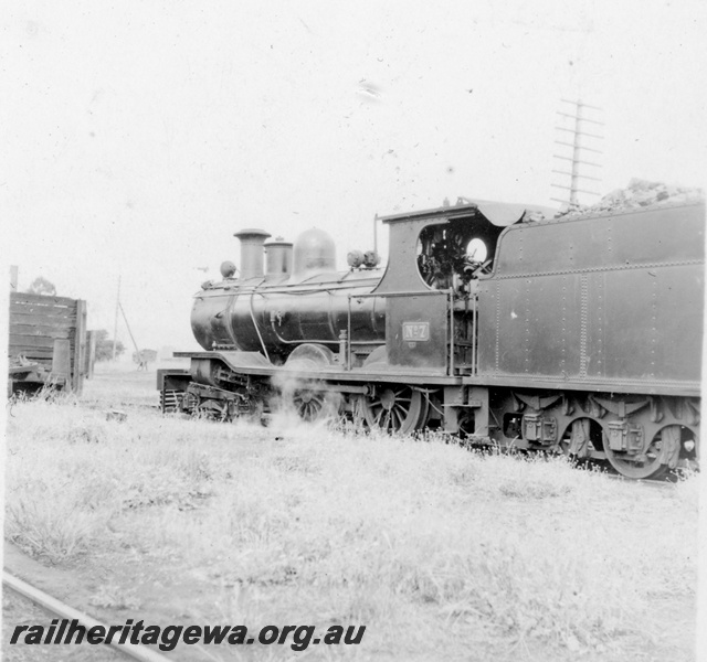P21170
MRWA B class 7 4-4-0 steam loco, view from the rear f the loco looking towards the front.
