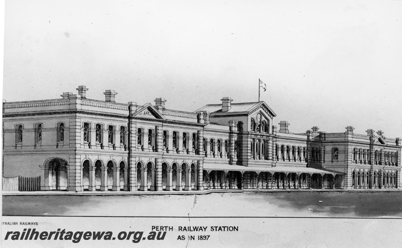 P21246
Perth Railway Station - 1897 sketch of station. ER line
