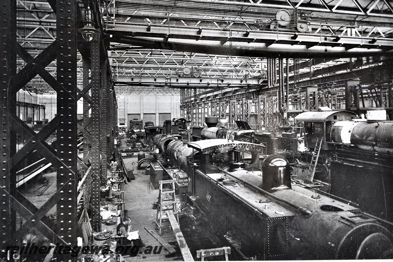 P21267
Fitting Shop, Block 3, Midland Workshops, locomotives under repair or overhaul, B class 184 in the foreground
