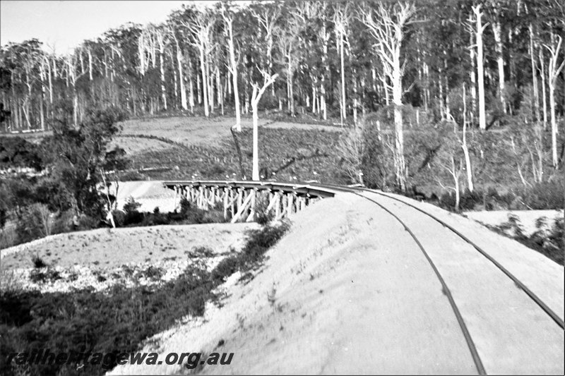 P22953
Trestle bridge over the Warren River  252km 20chn Pemberton -Northciffe railway. PP line 
