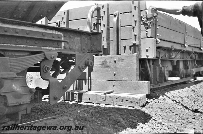 P22971
H class 3098 modified as a ballast plough coupled to a ballast hopper, side and end view, close-up view of the plough
