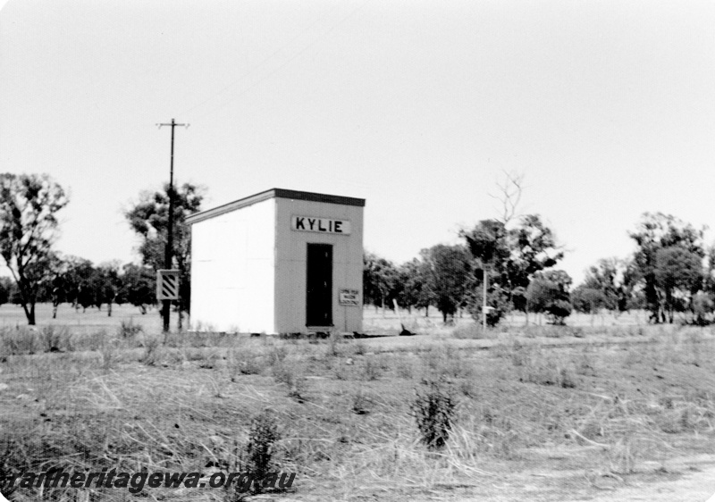 P23070
Station building with nameboard,  Kylie, WB line, ground level view
