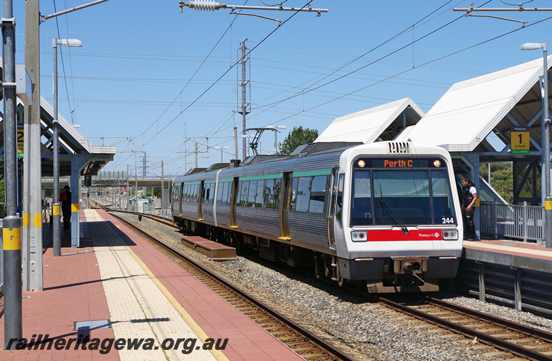 P23194
A series EMU set 44, platforms, station buildings, passenger, Cannington, SWR line, side and end view
