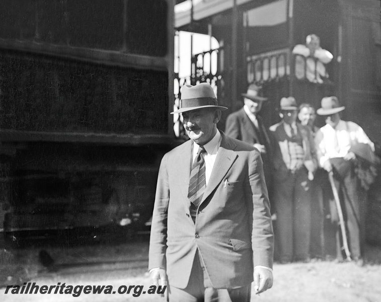 P23323
Sawyers Valley - WAGR ambulance competition. Employees standing in front of carriage. M line 
