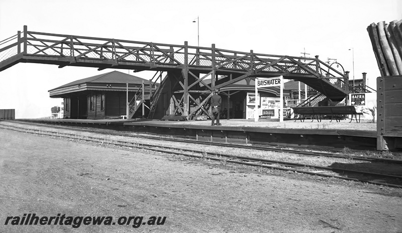 P23344
Bayswater Station  view from goods yard looking to island platform, with footbridge and station building.  ER line
