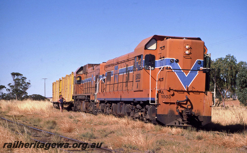 P23382
A class 1503, AB class diesel, shunting wagons, Dalwallinu, EM line, side and end view
