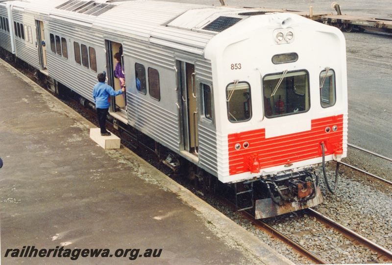 P23424
Former Westrail ADC class  853 railcar at Pukekohe, New Zealand. Elevated side and front view
