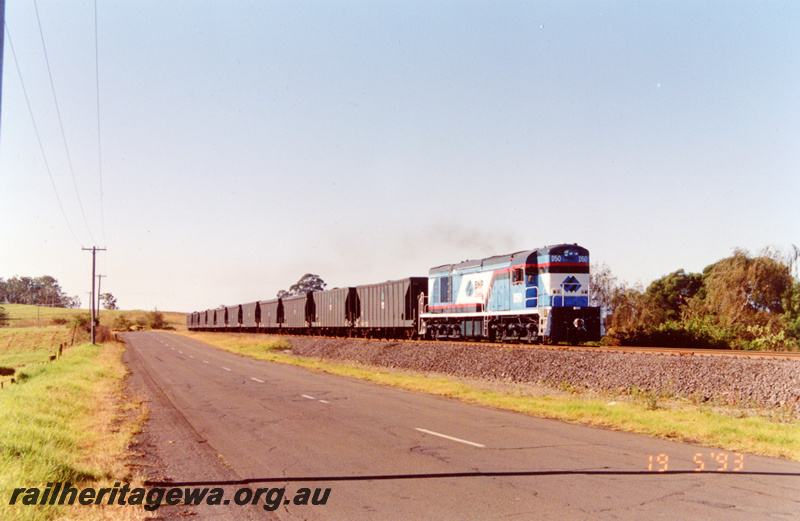 P23427
BHP Port Kembla D class 50  former WAGR K class 202 and GML class 6, hauling a coal train. 
