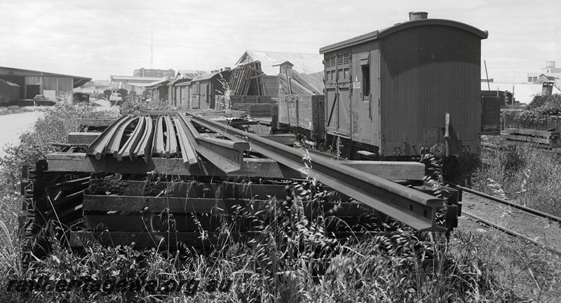 P23454
A class 5120 horsebox,  train, rail, in yard, side and end view from track level
