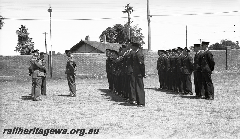 P23463
Large group of ambulance officers, Annual Inspection of Ambulance Teams, ground level view
