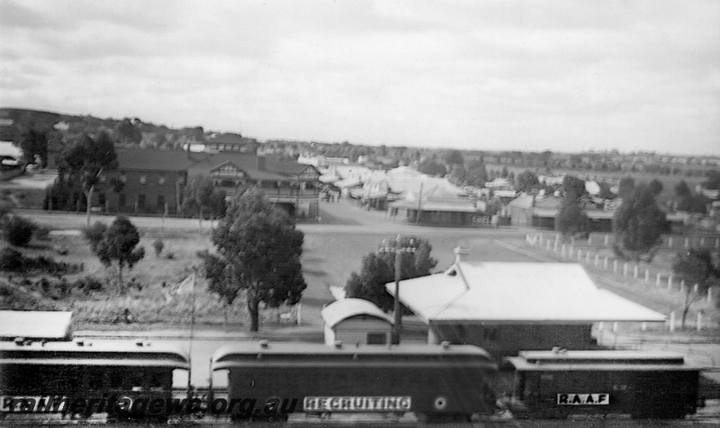 P23517
RAAF Recruiting Train at Corrigin, elevated view taken from the water tower. NWM line
