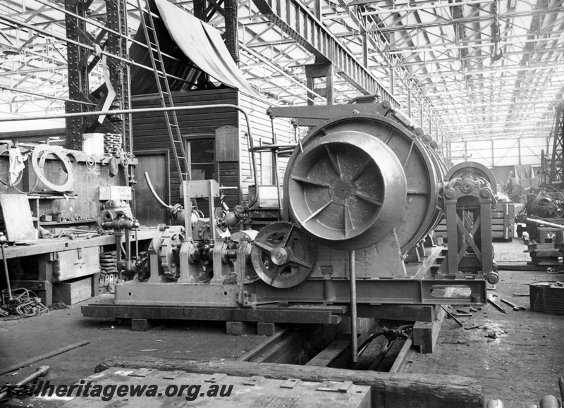 P23529
Midland Workshops - WW II mine-sweeping winch under construction for Royal Australia Navy.
