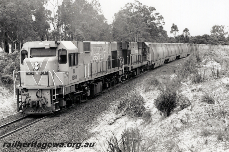 P23561
N class 1880 leads another N class hauling a loaded woodchips train near Greenbushes. PP line.
