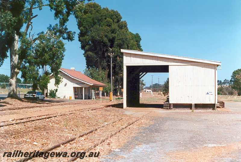 P23568
1925 Small Standard station building  and goods shed. Kojonup, DK line.
