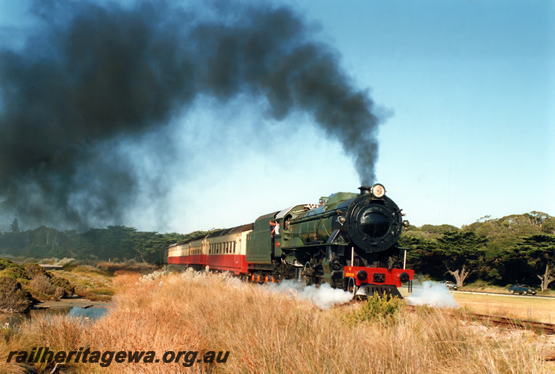 P23569
Bellarine  Peninsular Railway preserved V class 1209 heads out of Queenscliff, Victoria for Lakers Siding. 
