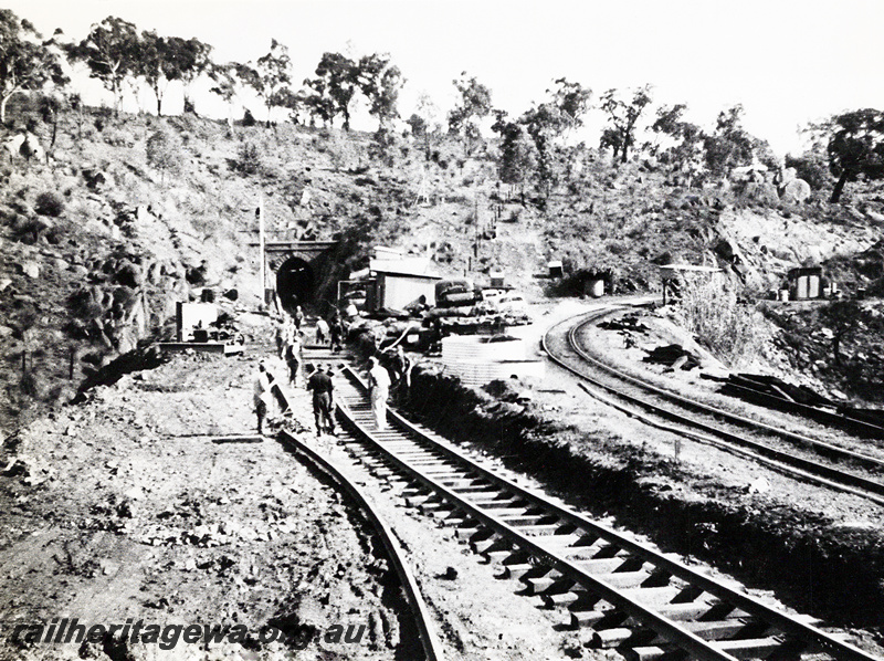 P23580
Swan View Tunnel -  east portal. Construction work lowering the track. ER line
