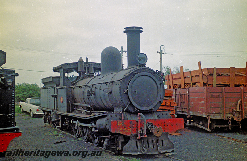 P24187
G class 233,timber wagon, Bunbury, SWR line, side and front view
