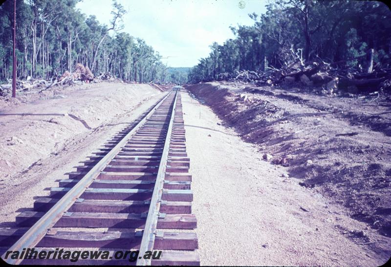T01151
Track, new, Kwinana to Jarrahdale railway, behind rifle range, Jarrahdale

