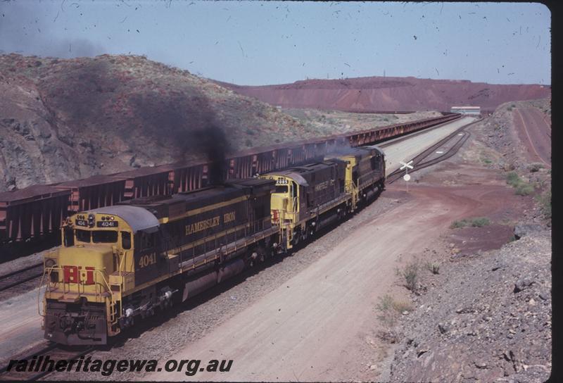 T02903
Hamersley Iron Alco locomotives M636 class 4041, C628 class 2005 and another loco.

