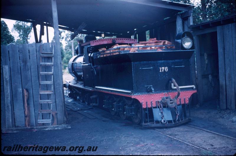 T03076
YX class loco 176, Donnelly Mill, in loco shed, rear view
