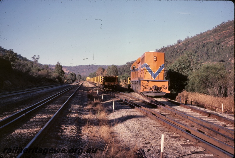 T04958
L class 261, rake of wagons loaded with rails, dual gauge tracks, points, Jumperkine, Avon Valley line,

