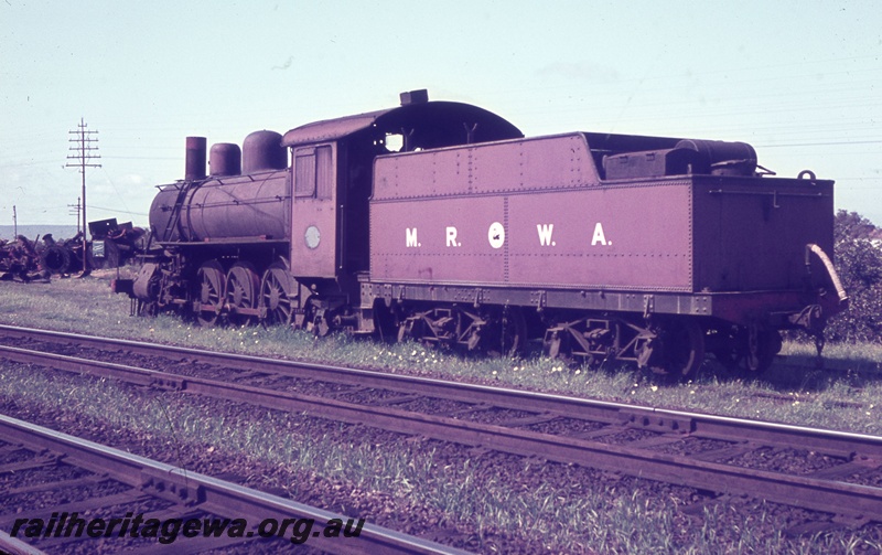 T05439
Ex-Midland Railway Co (MRWA) steam locomotive, on Krasnostein scrap line, Bayswater, ER line, side and rear view
