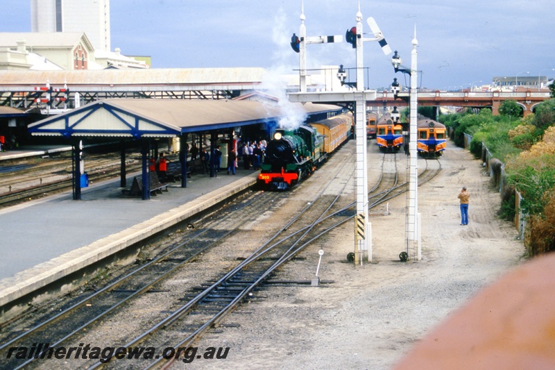 T05497
W class 903 hauling HVR  passenger train Perth Station. ER line 
