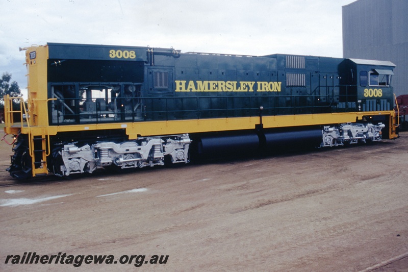 T05543
Hamersley Iron Alco rebuild 3008 at Comeng's works , Bassendean side view
