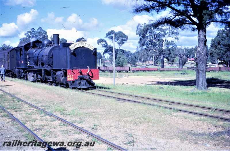 T05610
Msa class 499 ARHS tour to Dwellingup. Train at Dwellingup triangle in background. PN line.
