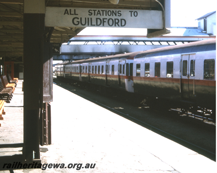 T05677
Perth Station - all stations to Guildford destination board. ADX and ADA railcar in background. ER line
