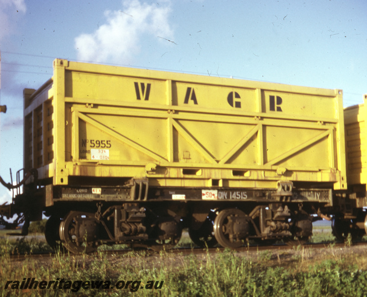 T05692
QW class 14515 wagon  with mineral sands container. These wagons converted from W class tenders were used for the Eneabba to Geraldton minerals sands traffic. 
