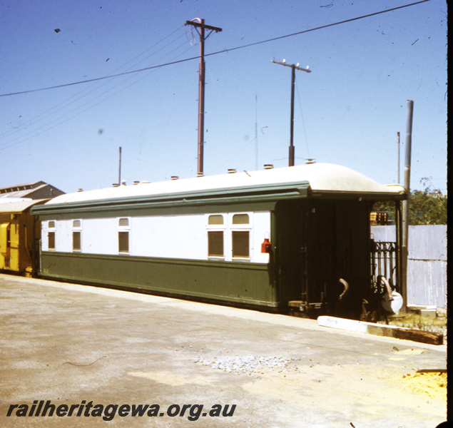 T05721
AL class 2 Inspection carriage, red lamps on the end of the carriage, side and end view,  at Geraldton. NR line.

