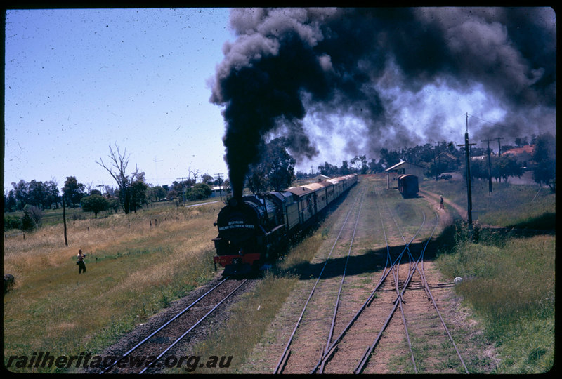 T06615
V Class 1220, ARHS 75th tour train to Donnybrook, Dardanup, goods shed, station building, double slip points, PP line
