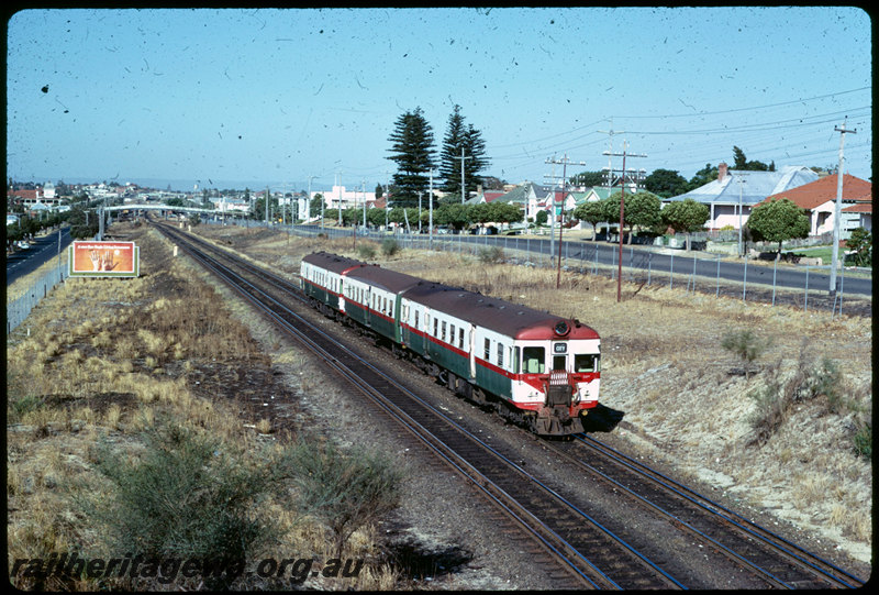 T06883
ADG/ADA/ADG Class railcar set, Up suburban passenger service, between Maylands and Mount Lawley, Seventh Avenue road bridge, ER line
