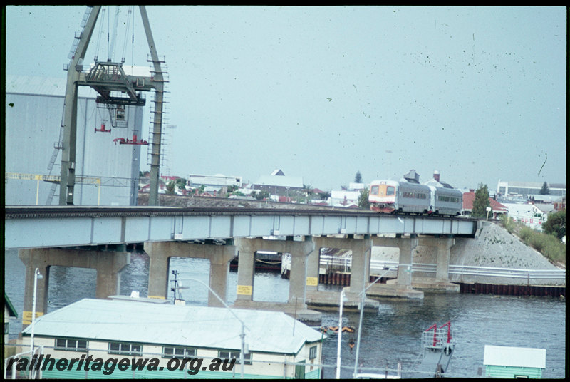 T07095
Two-car Prospector, hired special, returning from Leighton Yard, crossing Swan River Bridge, Fremantle, ER line
