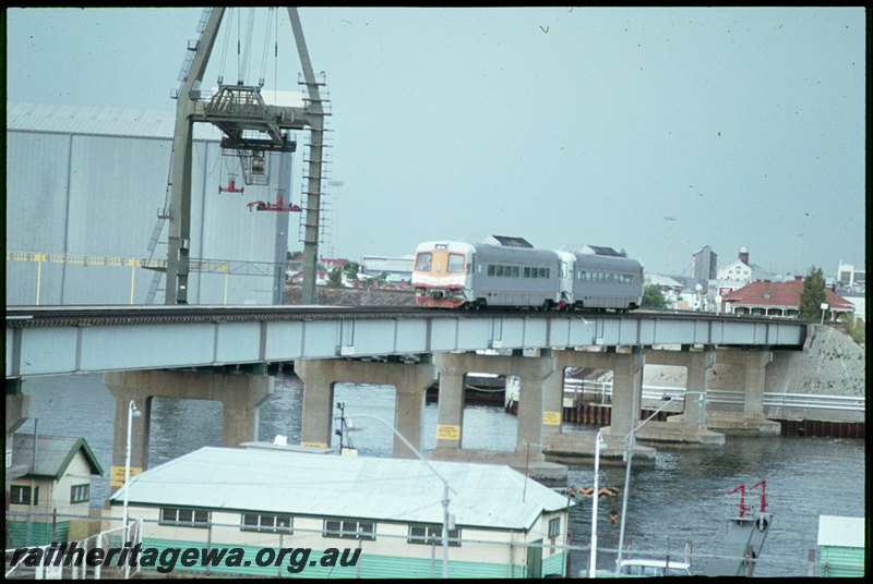 T07096
Two-car Prospector, hired special, returning from Leighton Yard, crossing Swan River Bridge, Fremantle, ER line
