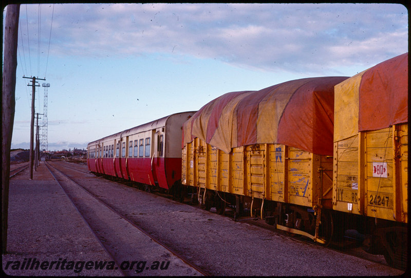 T07473
RCB Class 24247 with another RCB Class, ex-Tasmanian Government Railways SSD Class and two SS Class carriages purchased by Hotham Valley Railway, carriages recently arrived at Fremantle Port awaiting transfer to Pinjarra, Leighton Yard

