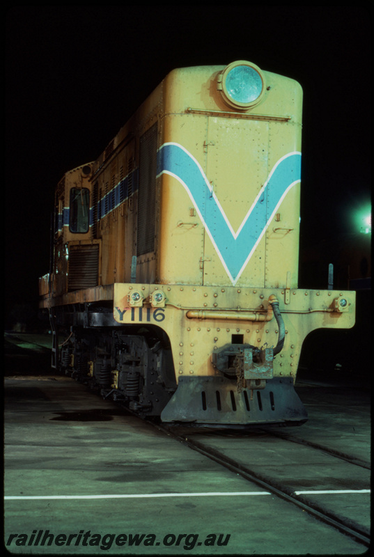 T07666
Y Class 1116, stabled, Narrogin loco depot, GSR line, night photo
