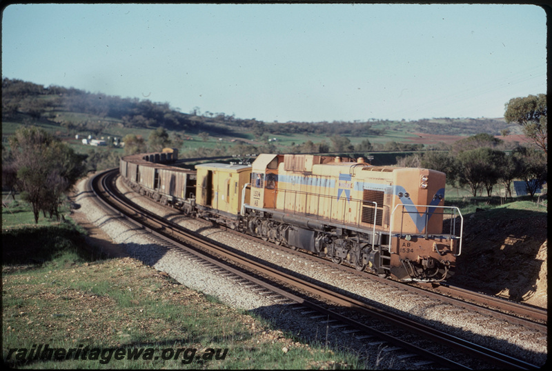 T07734
AB Class 1534, up ballast train, west of Toodyay West, approaching Julimar Road overpass, ER line
