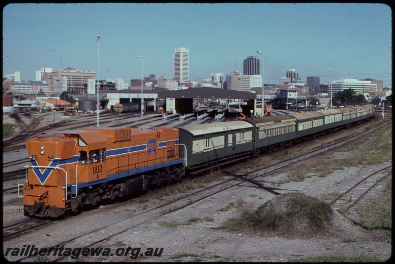 T07785
A Class 1513, Down Australind service, East Perth, Claisebrook Railcar Depot in background, SWR line
