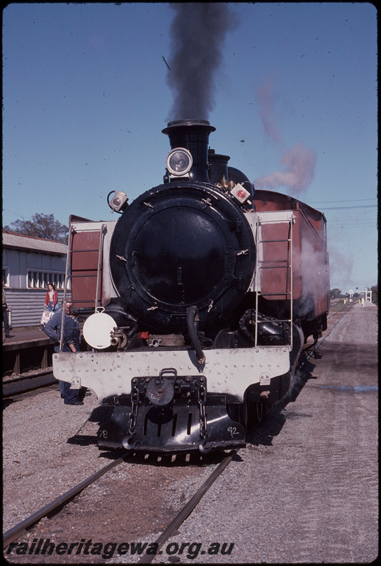 T08063
DD Class 592, in undercoat, light engine steam trial, Armadale, platform, station buildings, SWR line
