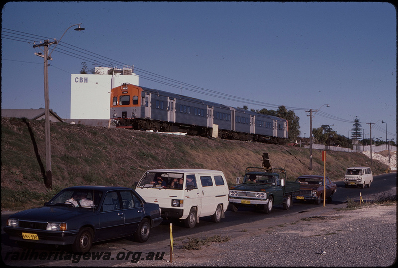 T08185
ADC/ADL Class railcar set, Down suburban passenger service, between West Leederville and West Perth, new City West station nearing completion on far right, ER line
